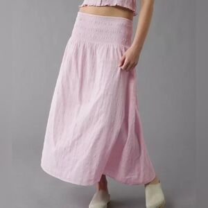 American Eagle Pink Smocked Waist Midi Maxi Skirt Spring Summer Party Pretty